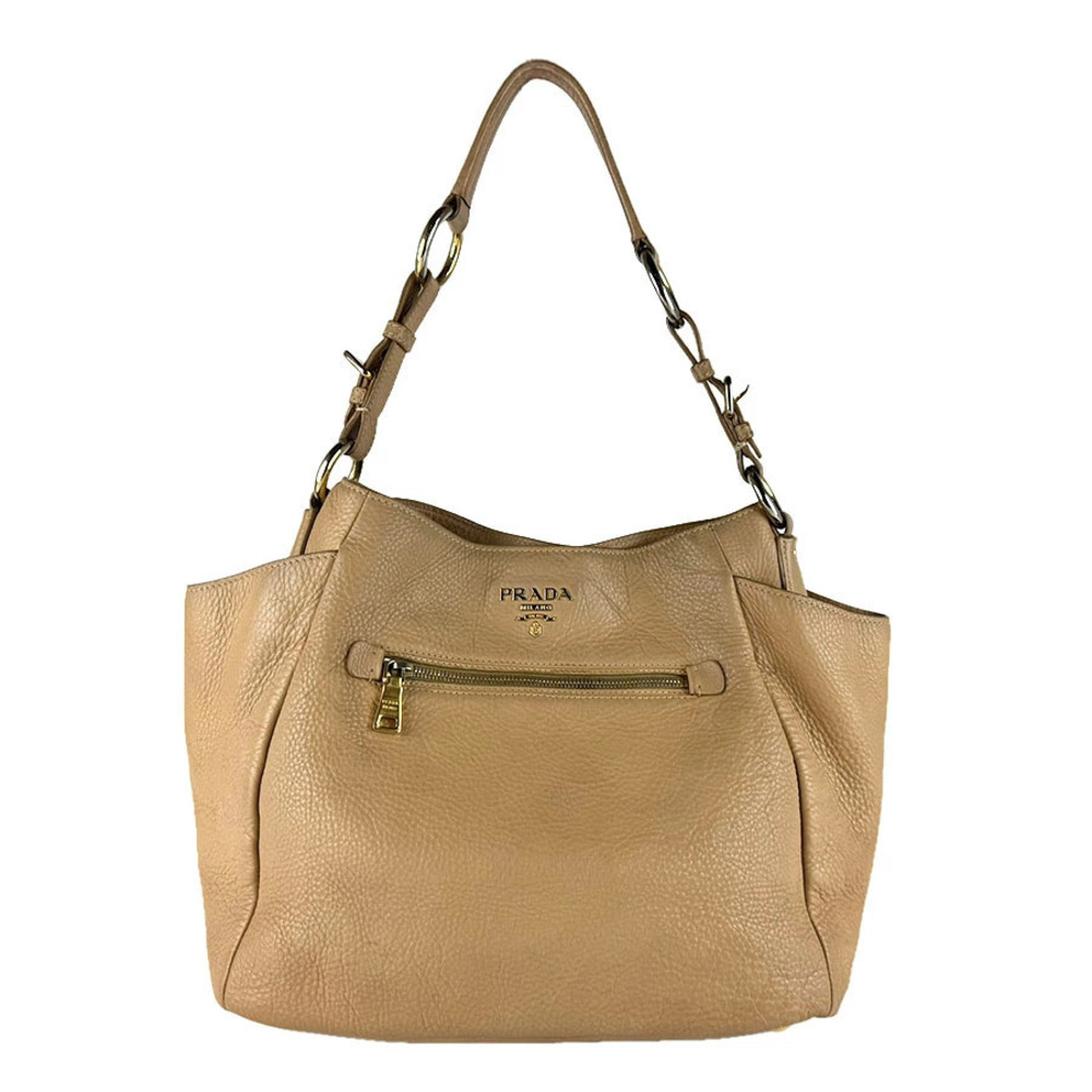 Prada Shoulder Bag Leather Beige Cream
